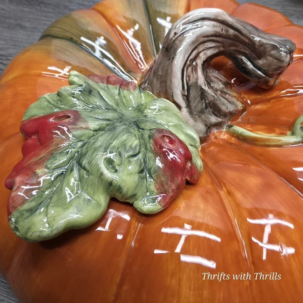 Vintage Cracker Barrel Ceramic Pumpkin Patch Pie Plate And Lid - Fall Is Here!!